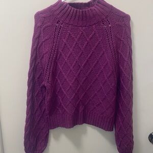 Elegant Plum Cable Knit Turtleneck Sweater